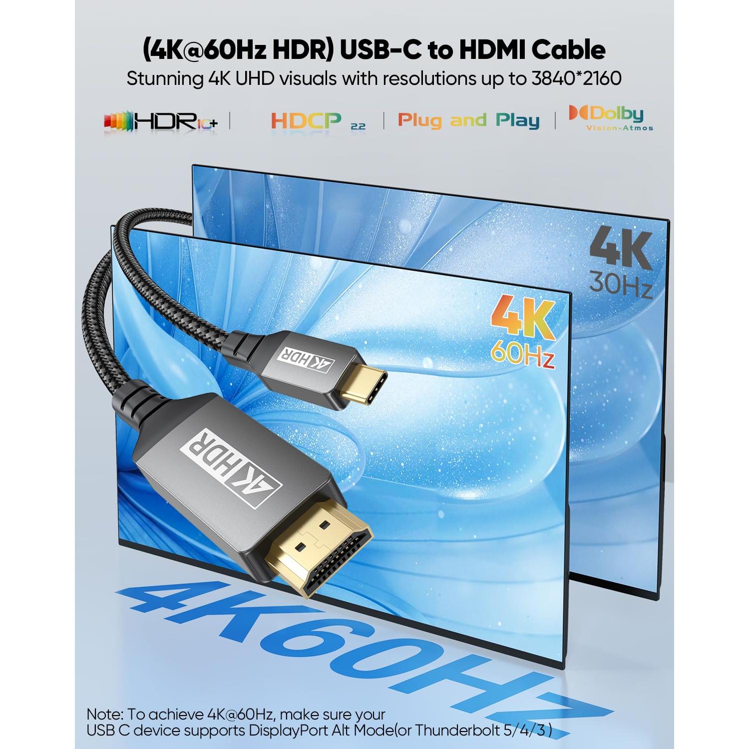 Cable USB C a HDMI 0.3M UVOOI 4K@60Hz Compatible Mac y Galaxy