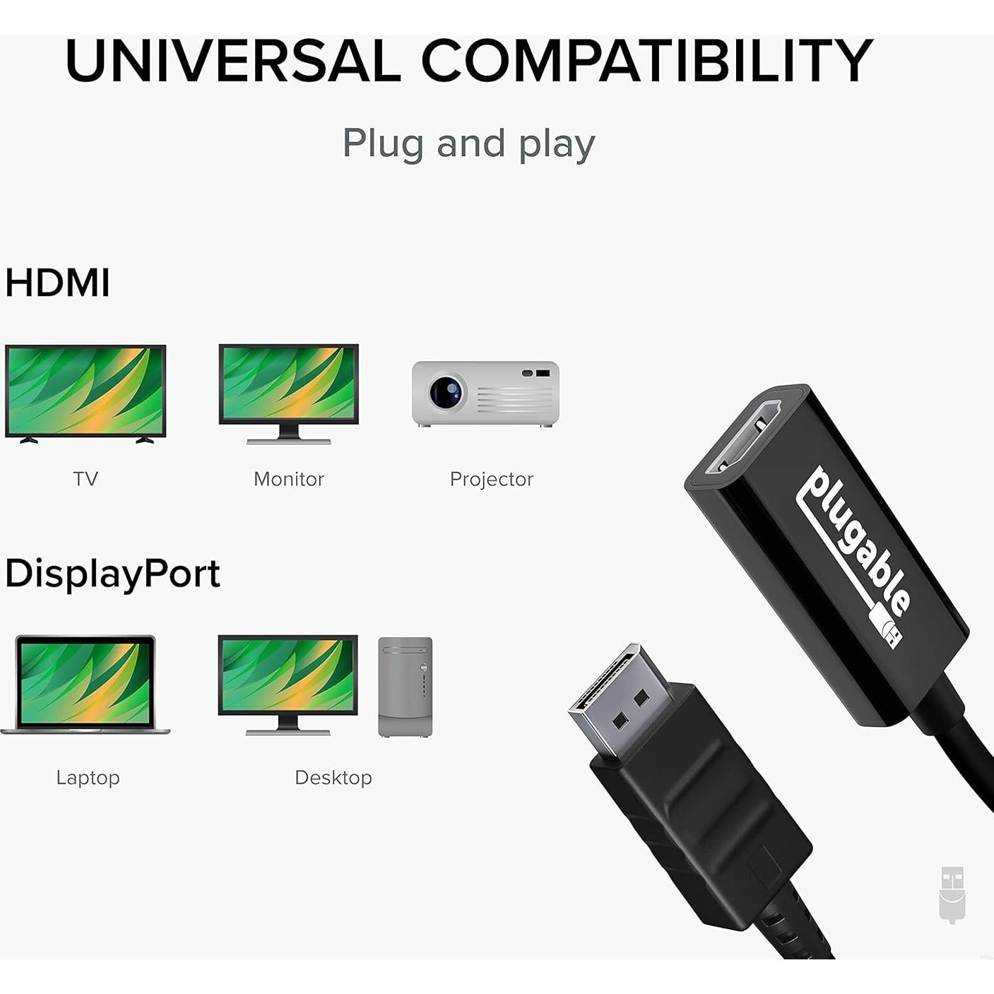 Adaptador Activo DisplayPort a HDMI Plugable 4K 60Hz