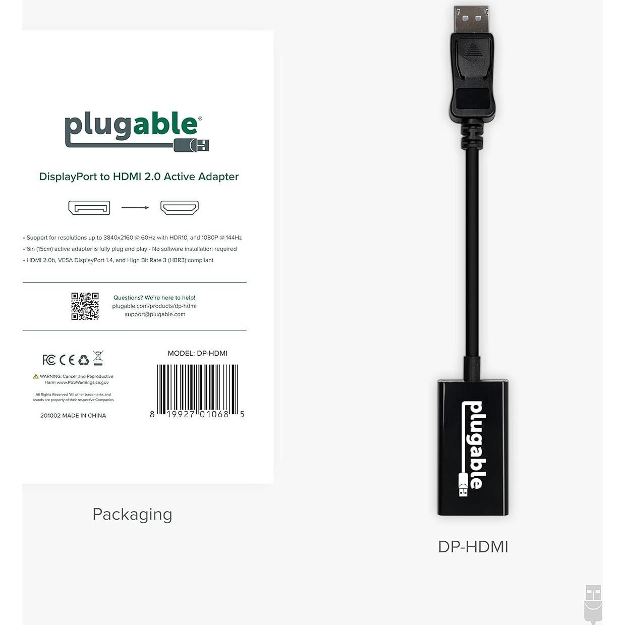 Adaptador Activo DisplayPort a HDMI Plugable 4K 60Hz