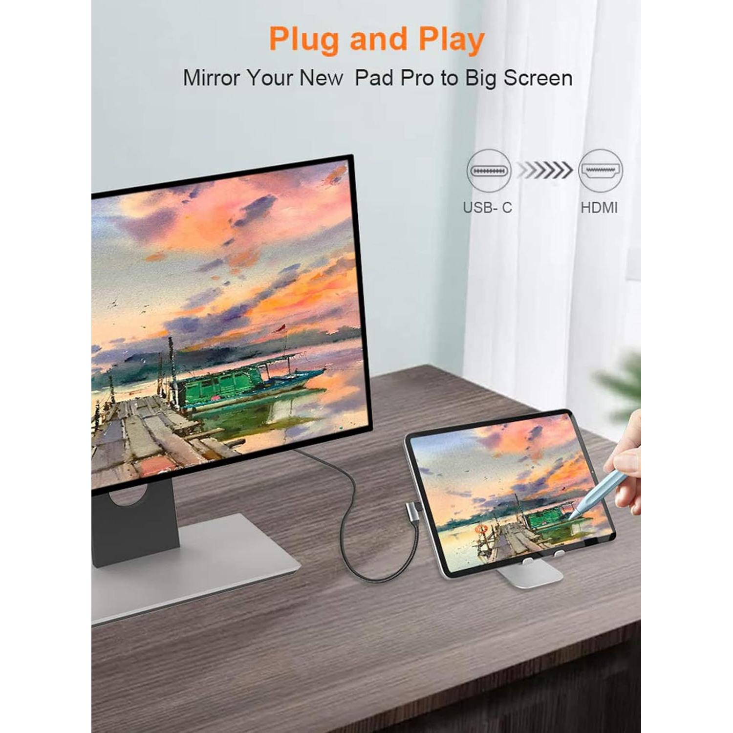 Cable USB C a HDMI 4K 1.83m CableCreation Ángulo Derecho