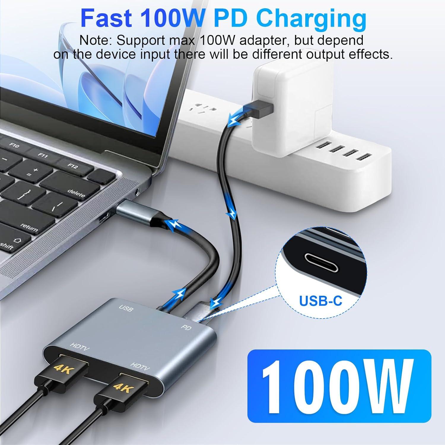 Adaptador USB C a Doble HDMI 4K 60Hz Denlane con USB 3.0
