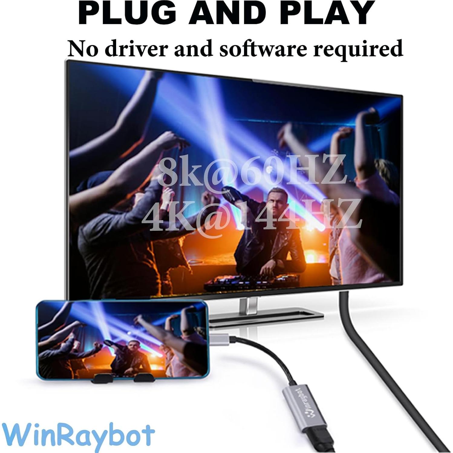 Adaptador USB C a HDMI 8K WinRaybot - 18g, 16.5x10.2cm