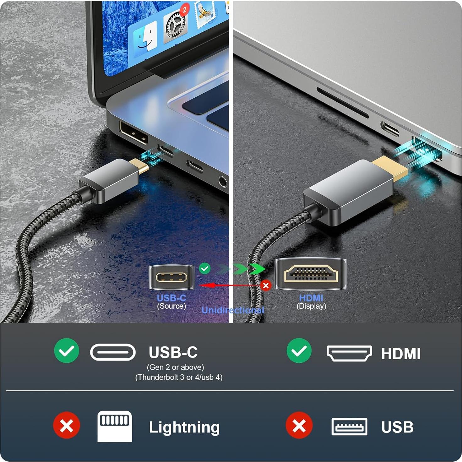 Cable USB C a HDMI 4K 0.46 m Vorothin Gris