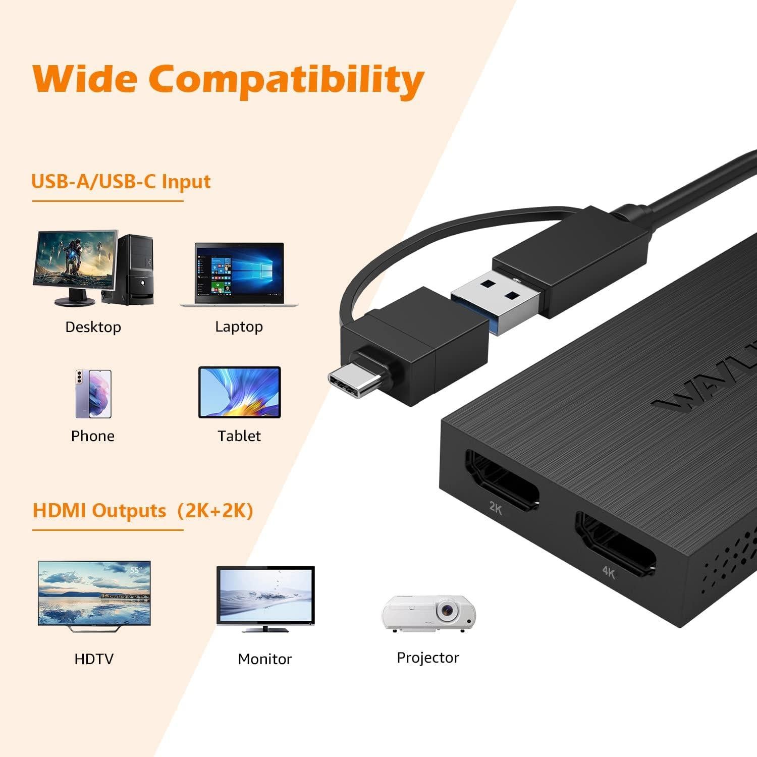 Adaptador WAVLINK USB 3.0/USB-C a Doble HDMI 1080p