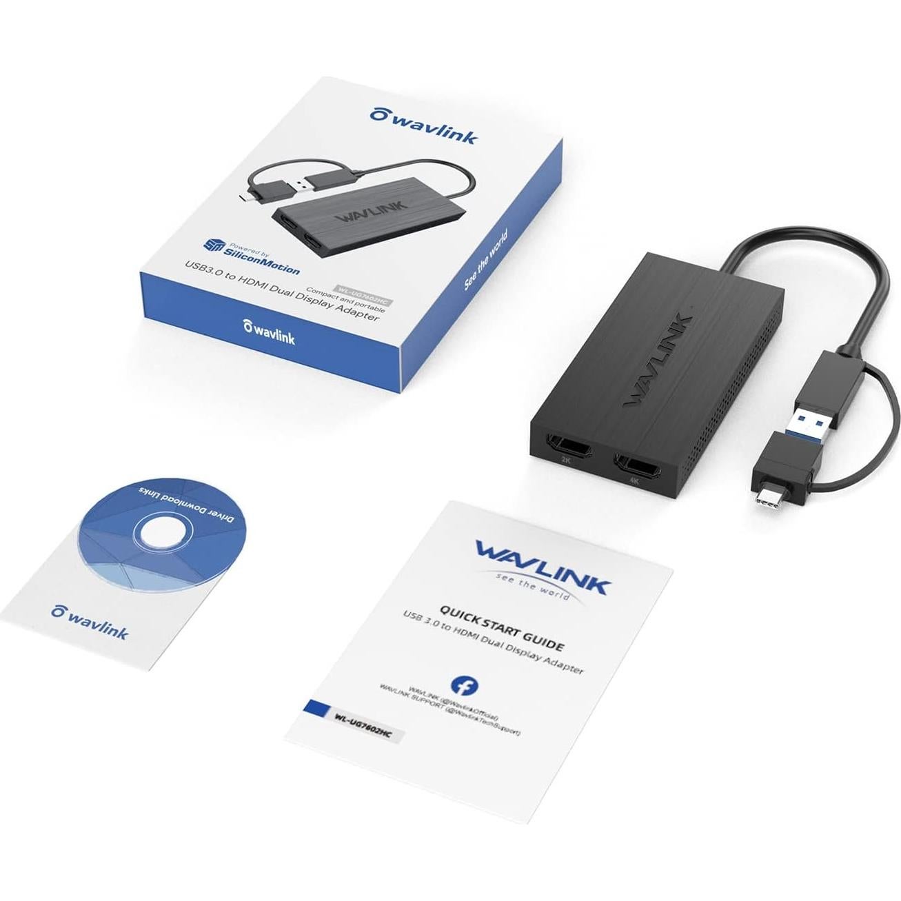 Adaptador WAVLINK USB 3.0/USB-C a Doble HDMI 1080p