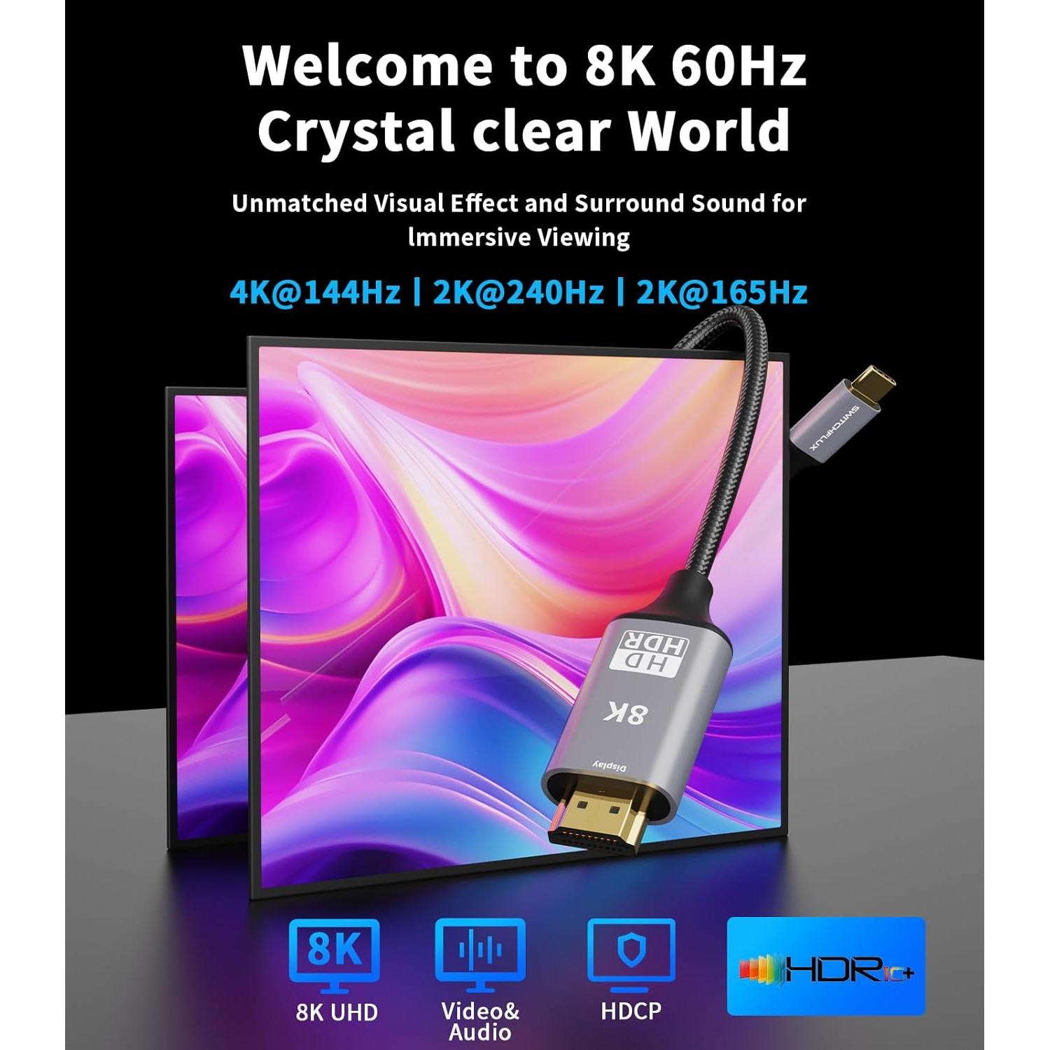 Cable USB C a HDMI 2.1 1.83m SWITCHFLUX 8K 60Hz