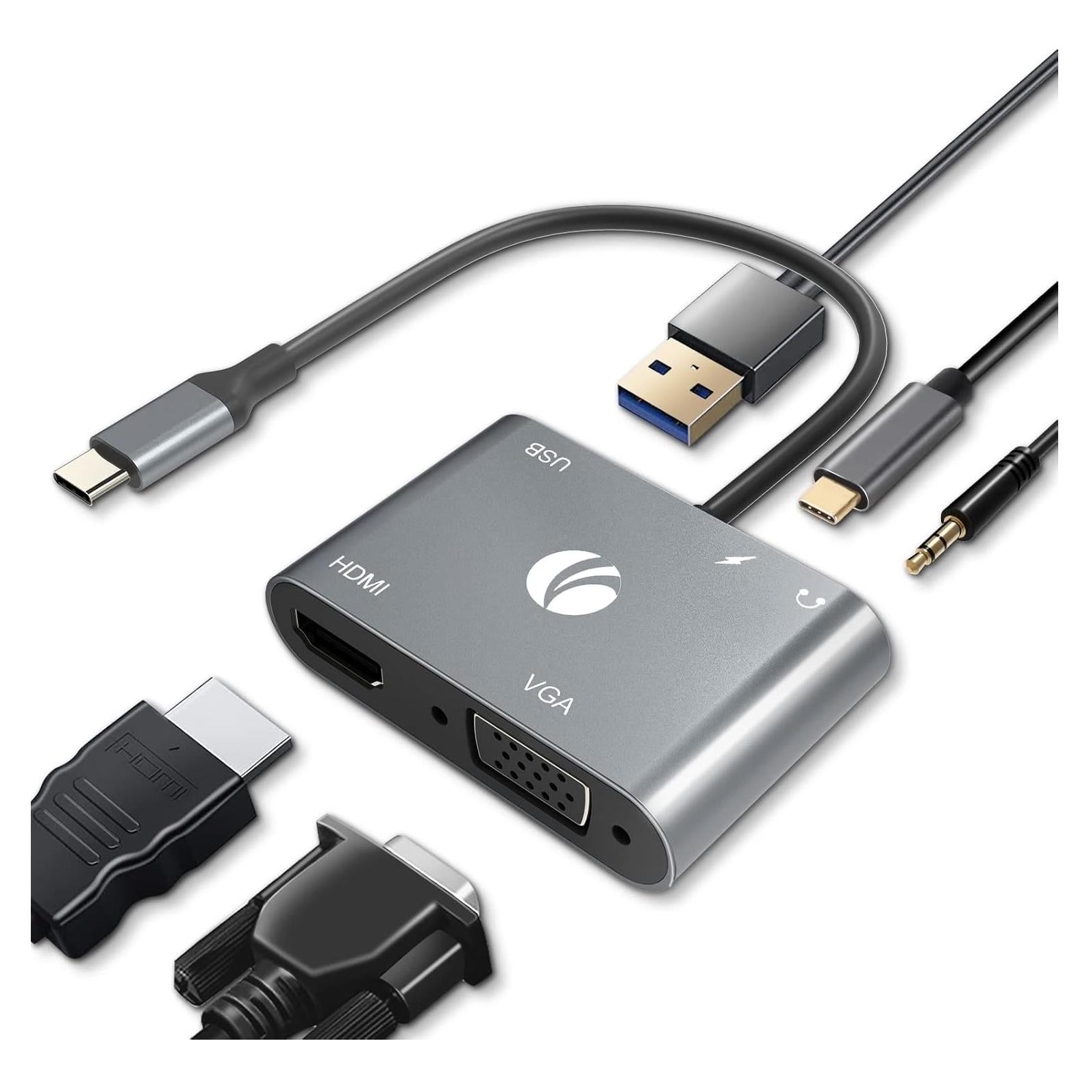 Adaptador VCOM USB C a HDMI y VGA 4K 5 en 1 Gris