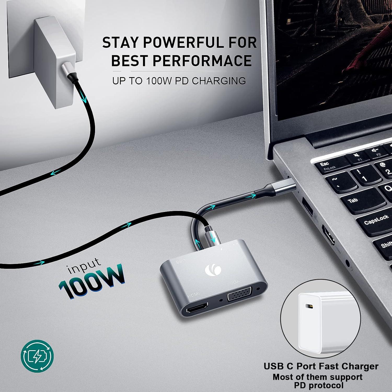 Adaptador VCOM USB C a HDMI y VGA 4K 5 en 1 Gris