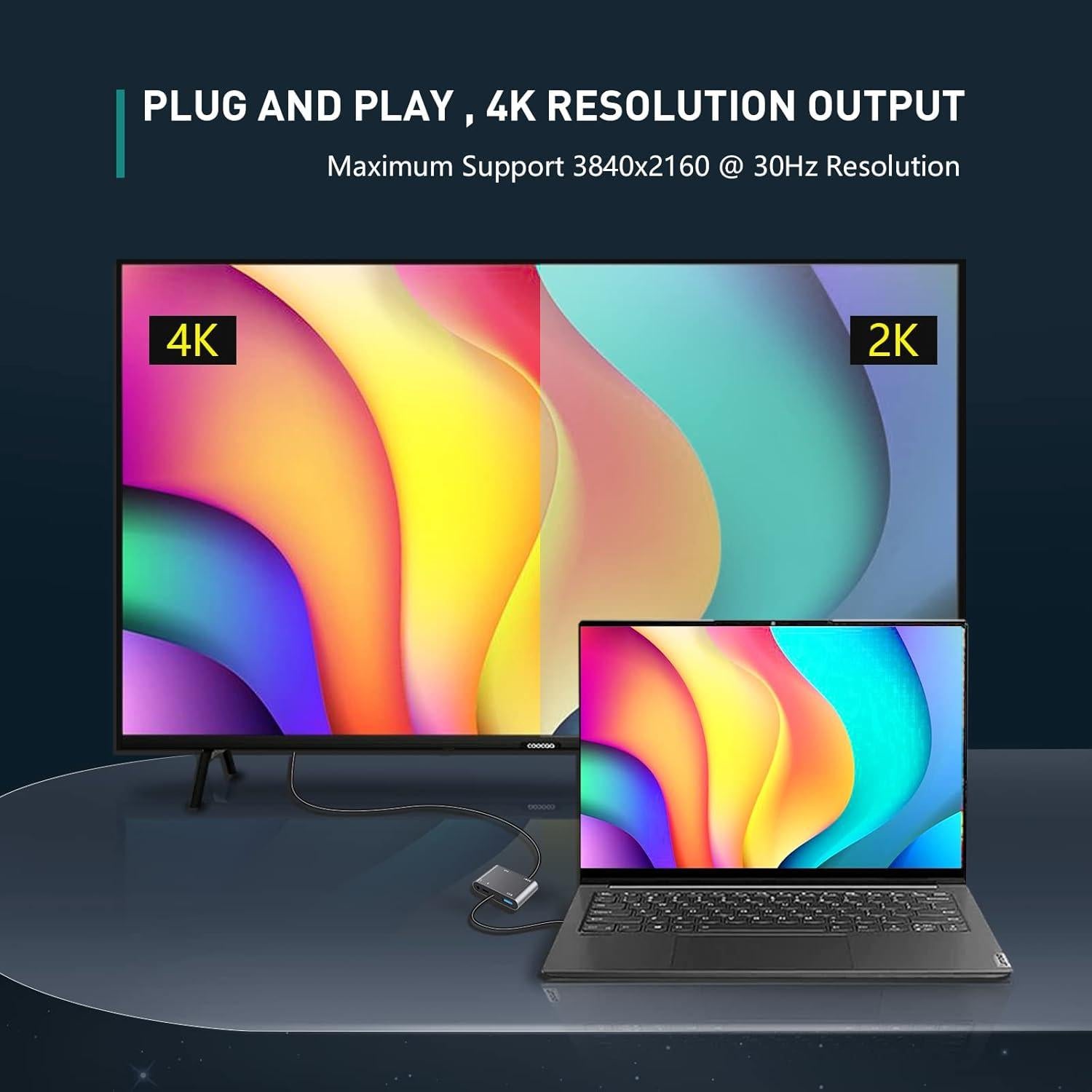 Adaptador VCOM USB C a HDMI y VGA 4K 5 en 1 Gris