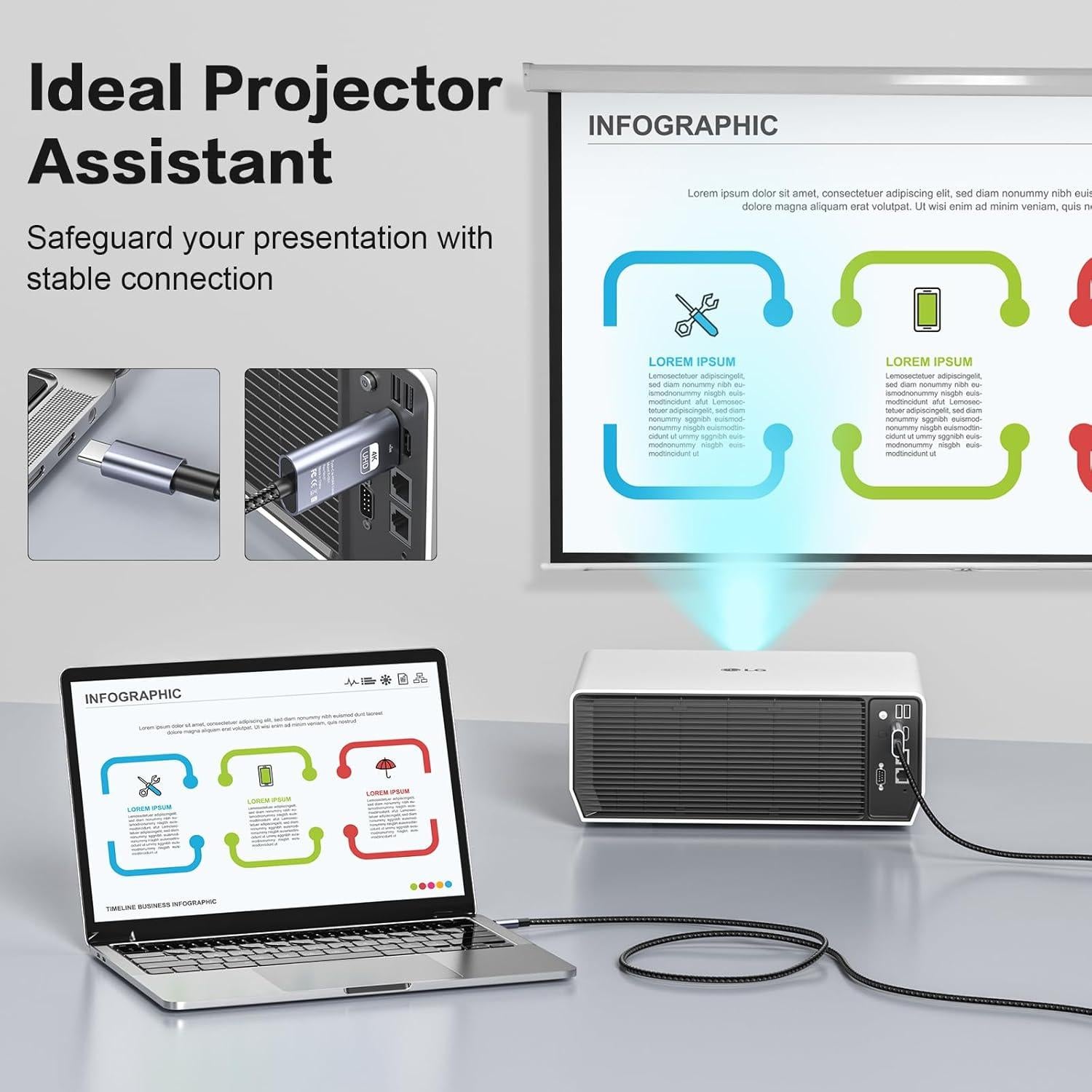 Cable USB C a HDMI 4K 3m APCUWCQ Adaptador Compatible