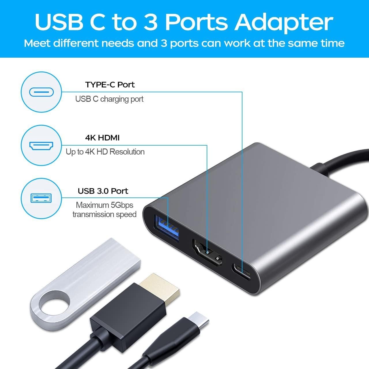 Adaptador USB C a HDMI 4K QINGLER con Carga Rápida 87W