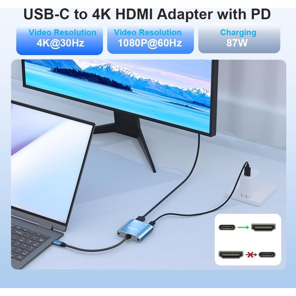 Adaptador USB C a HDMI 4K Closs TC-207-B con carga PD 100W