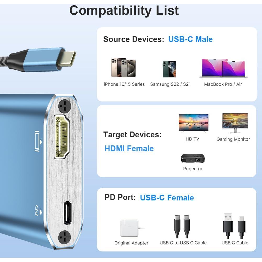 Adaptador USB C a HDMI 4K Closs TC-207-B con carga PD 100W