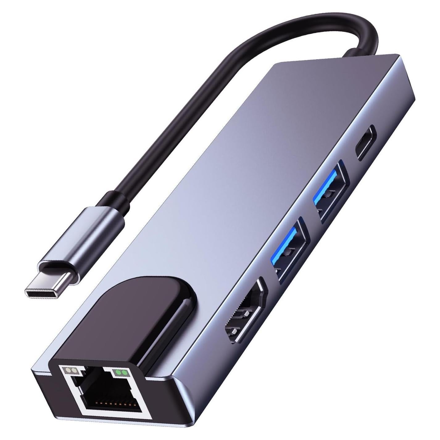 Hub USB-C 5-en-1 QCEs con HDMI, Ethernet y Carga PD