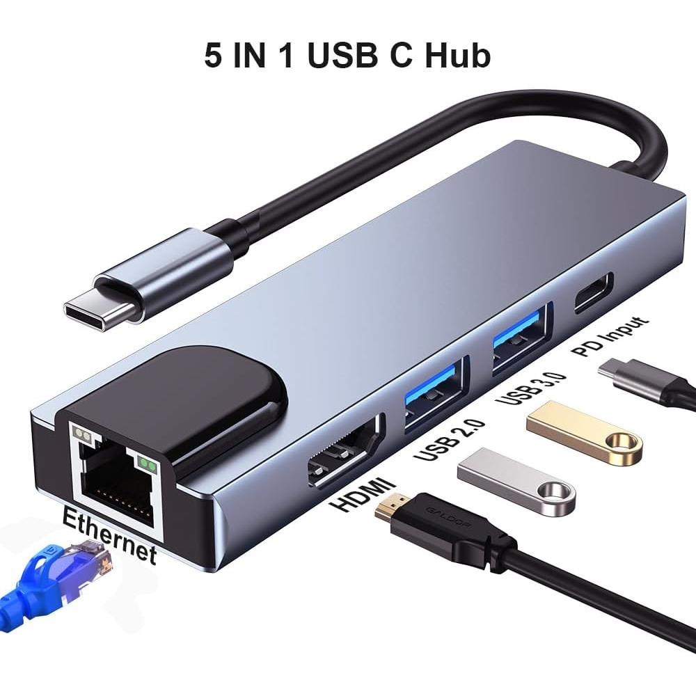 Hub USB-C 5-en-1 QCEs con HDMI, Ethernet y Carga PD
