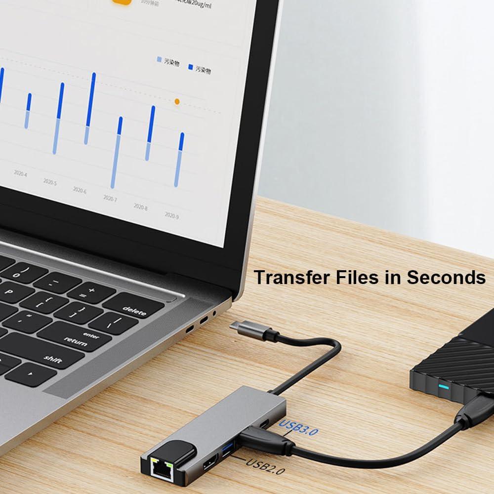 Hub USB-C 5-en-1 QCEs con HDMI, Ethernet y Carga PD