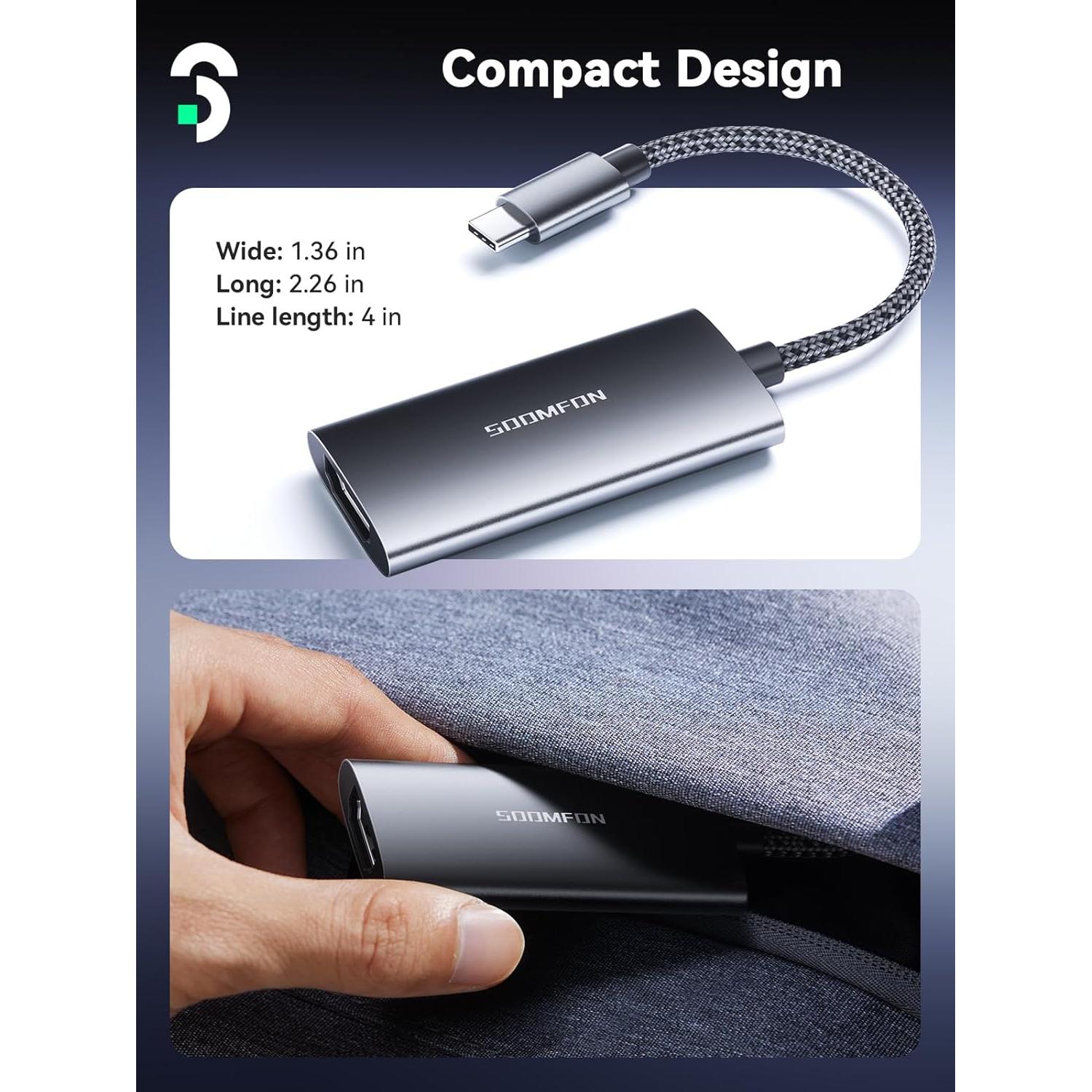 Adaptador USB C a HDMI SOOMFON 4K 120Hz Compatible PS5 Xbox