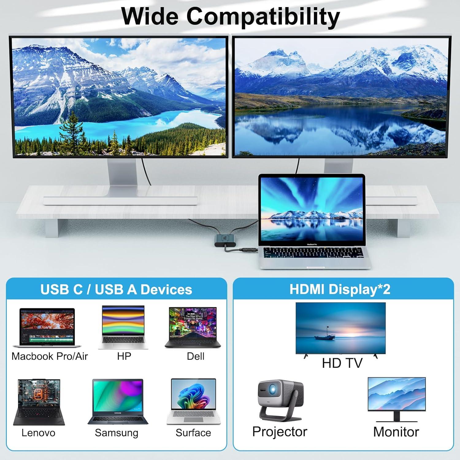 Adaptador USB C a HDMI JYCETSY DL6950 Doble Monitor 4K 60Hz