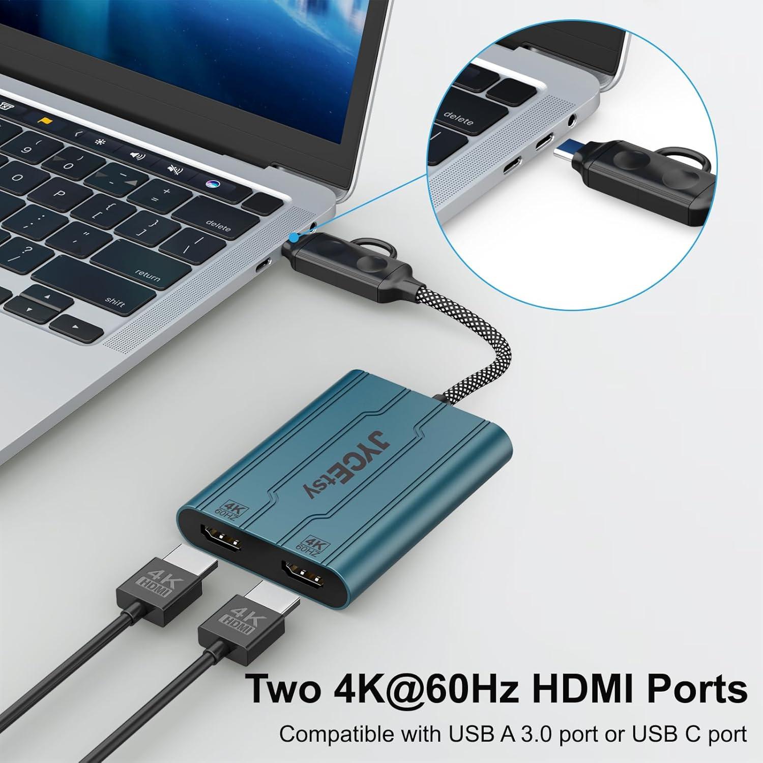Adaptador USB C a HDMI JYCETSY DL6950 Doble Monitor 4K 60Hz