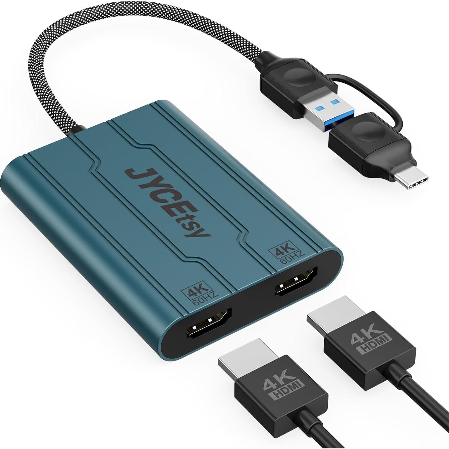Adaptador USB C a HDMI JYCETSY DL6950 Doble Monitor 4K 60Hz