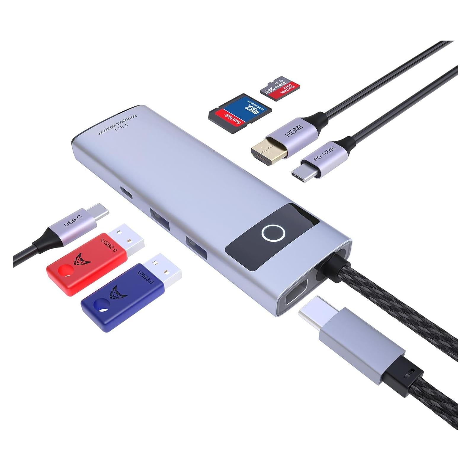 Hub USB C 7 en 1 Diamondtiger con HDMI 4K y 100W PD