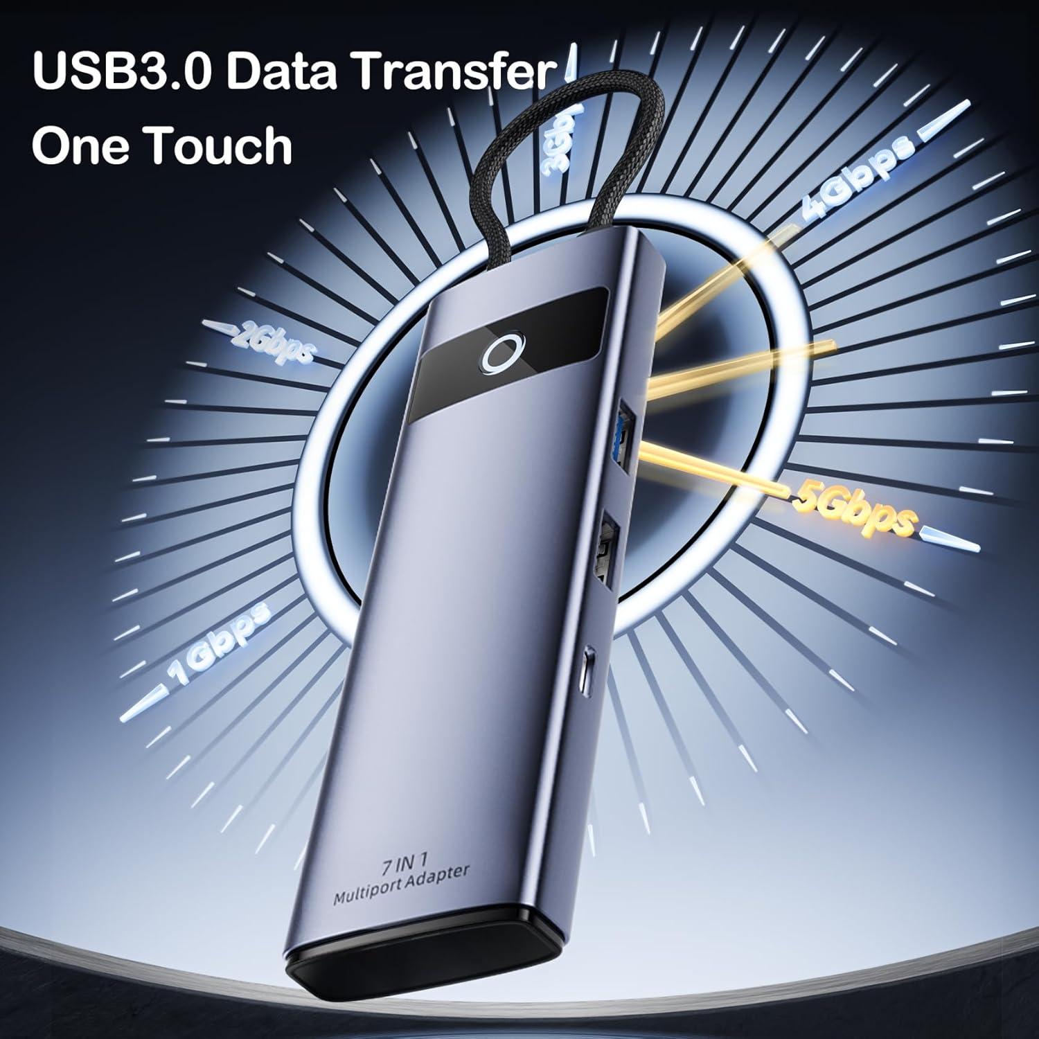 Hub USB C 7 en 1 Diamondtiger con HDMI 4K y 100W PD