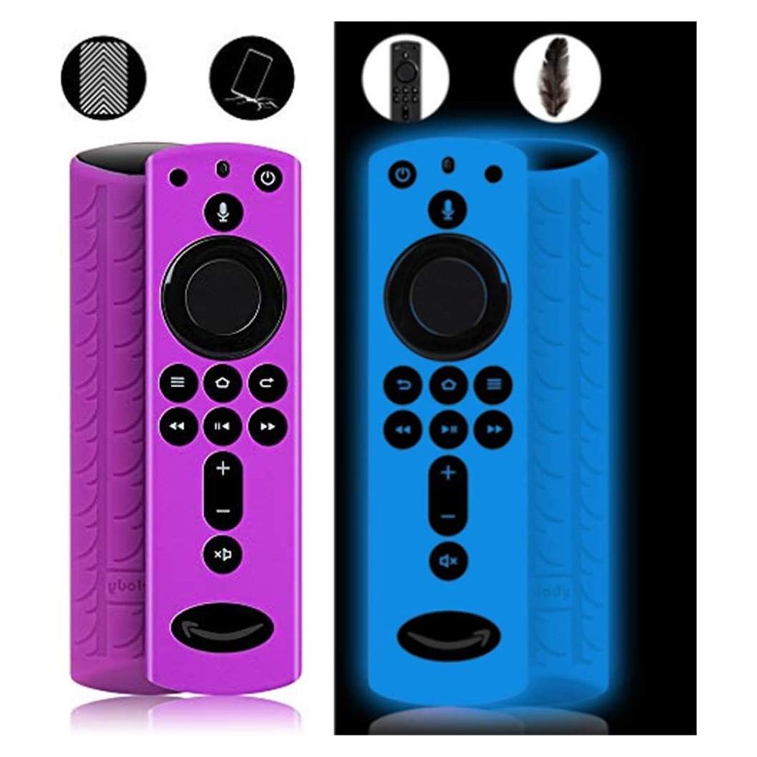 Funda de Silicona Antideslizante MBODM para Control Remoto Fire TV Stick - 2 Pack (Azul Fluorescente y Morado)