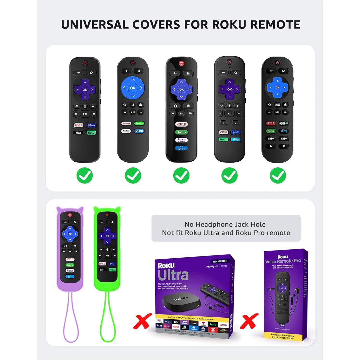 Funda de Silicona para Control Remoto Roku ONEBOM 2 Pack Verde/Púrpura