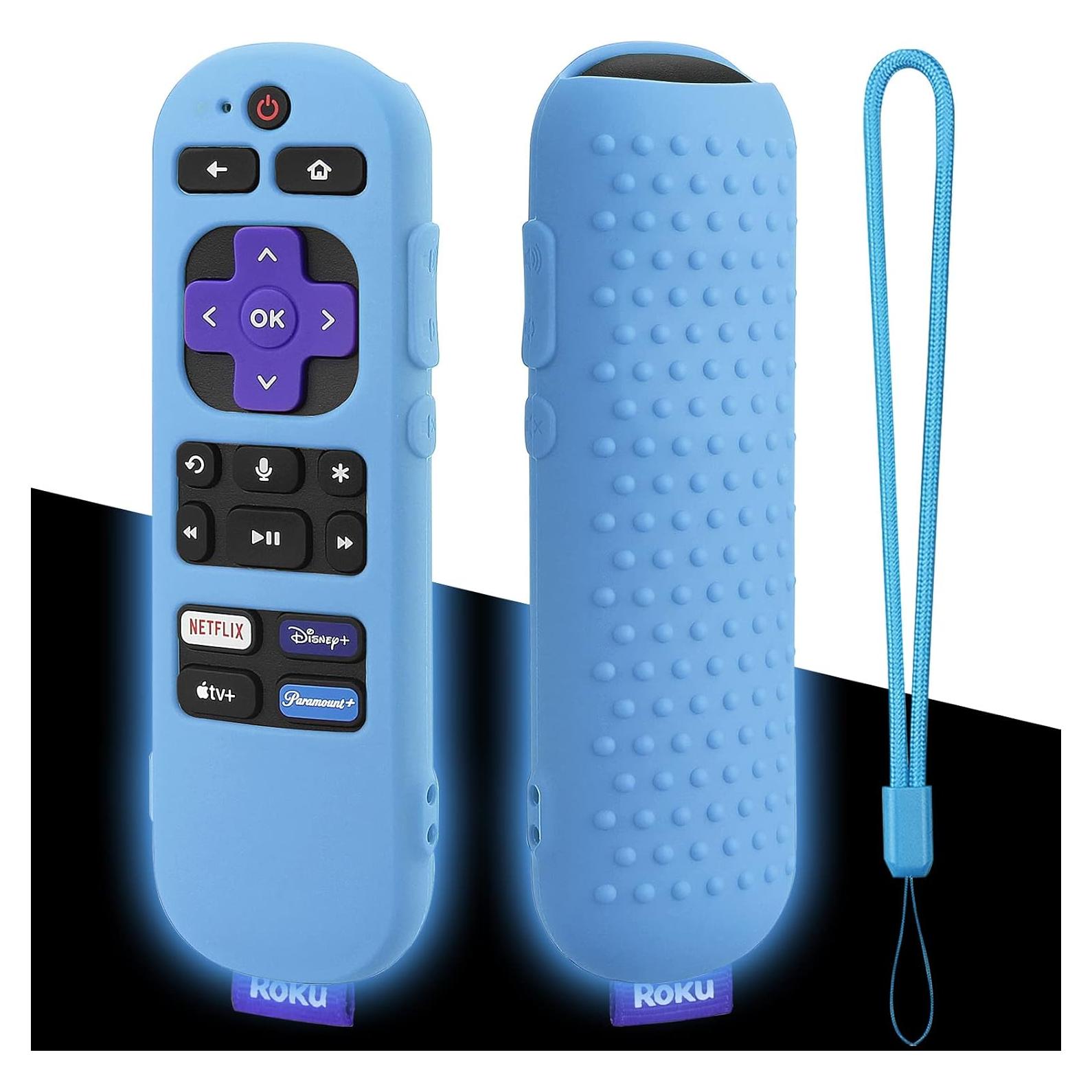 Glowing Blue Remote Cover Replacement for Roku Voice Remote (Official) Control RCA1R, RC-GZ1- Anti-Slip Silicone Case with Lanyard, Glow in The Dark
