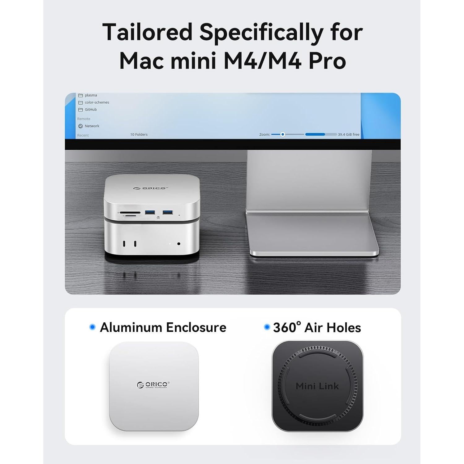 Hub ORICO MiniLink Mac Mini M4 con 4 Puertos USB 3.0