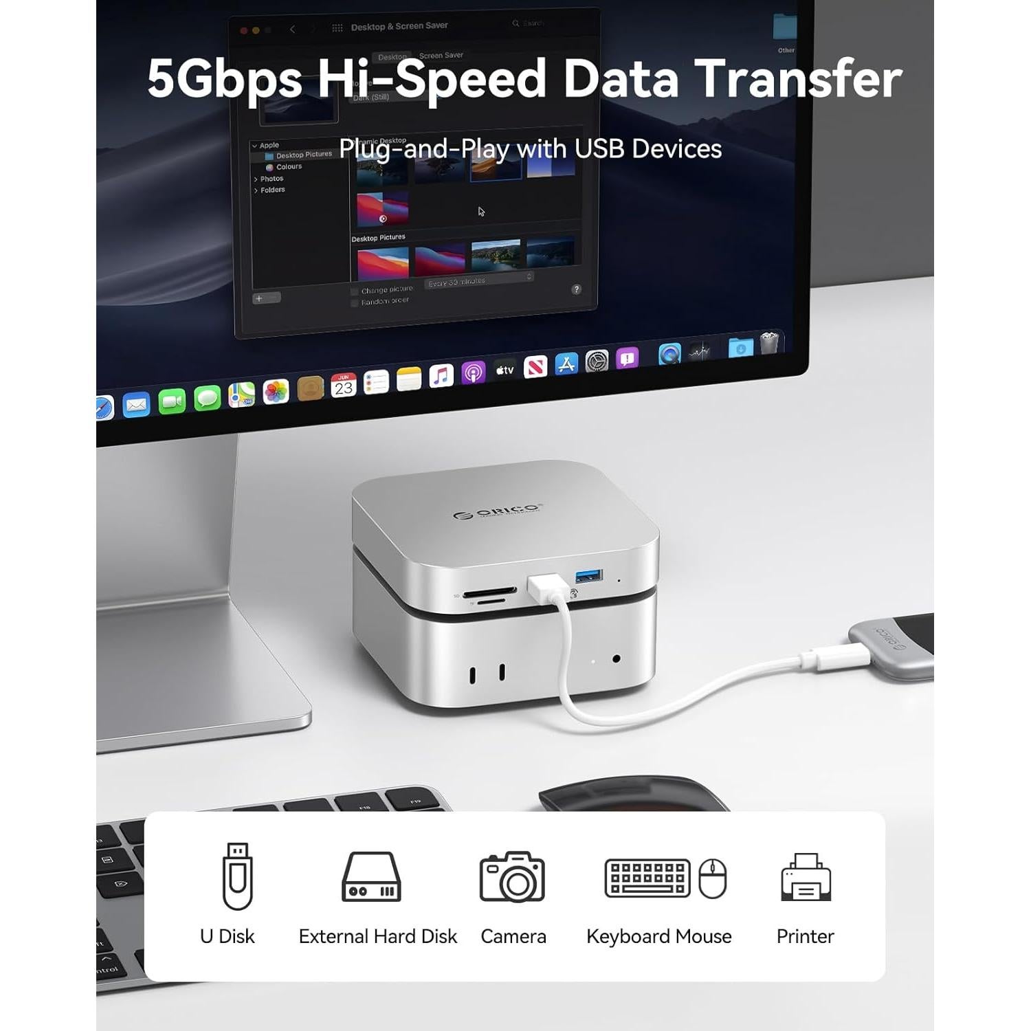 Hub ORICO MiniLink Mac Mini M4 con 4 Puertos USB 3.0