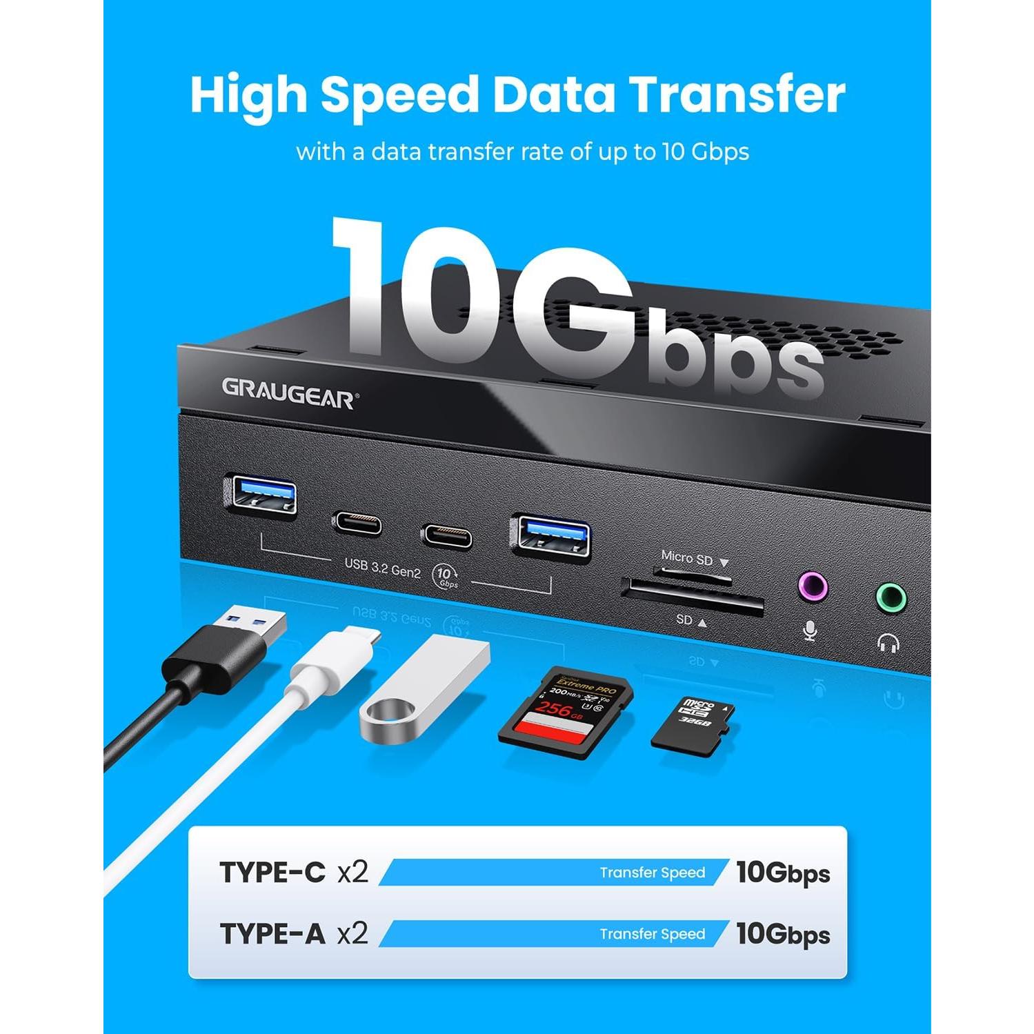 Lector de Tarjetas GRAUGEAR USB 3.2 5.25" con Audio