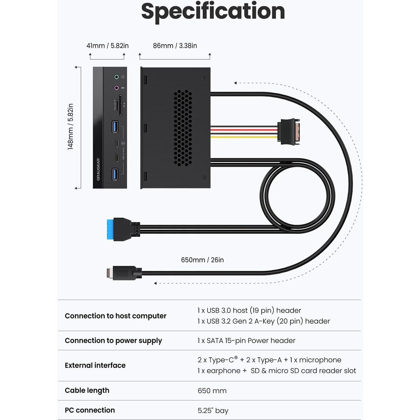 Lector de Tarjetas GRAUGEAR USB 3.2 5.25" con Audio