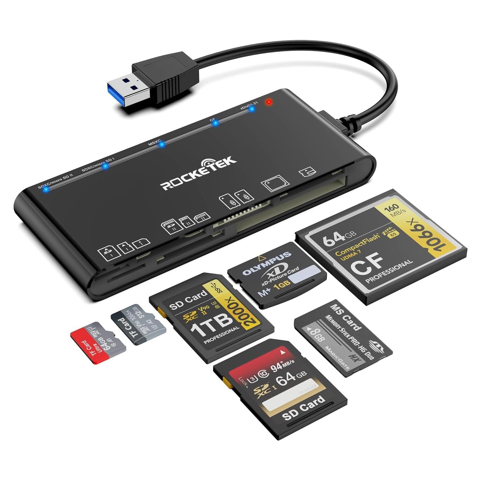 Lector de Tarjetas 7-en-1 Rocketek USB 3.0 para SD/CF/MS