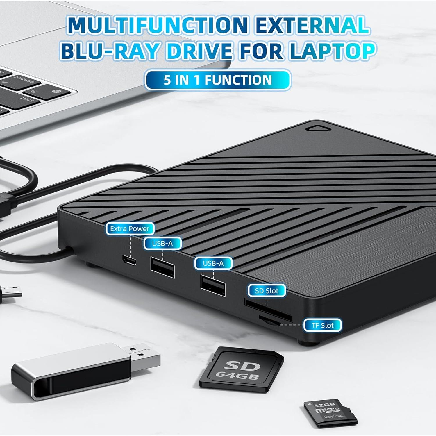Unidad Blu-ray Externa LLMHHKYK 5-en-1 USB 3.0 y USB-C