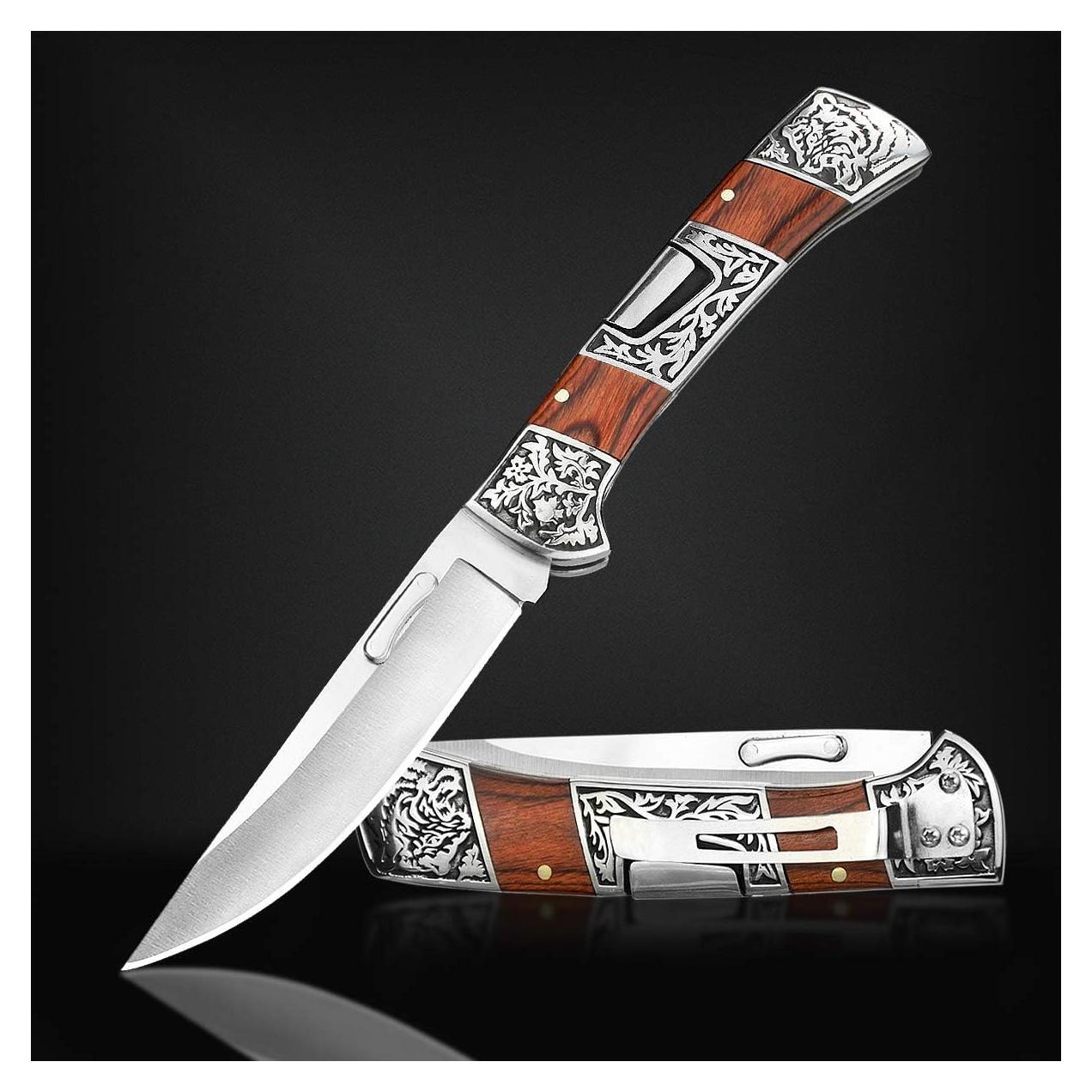 Navaja de bolsillo NedFoss SMILODON 21.6 cm con mango de palo de rosa