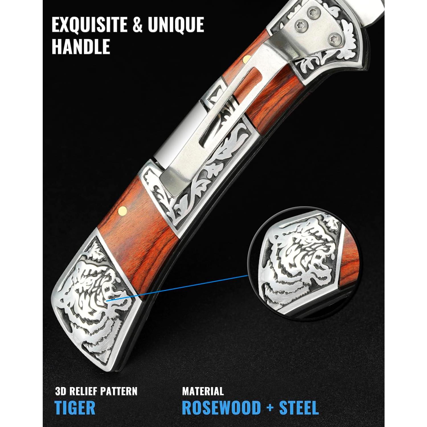 Navaja de bolsillo NedFoss SMILODON 21.6 cm con mango de palo de rosa