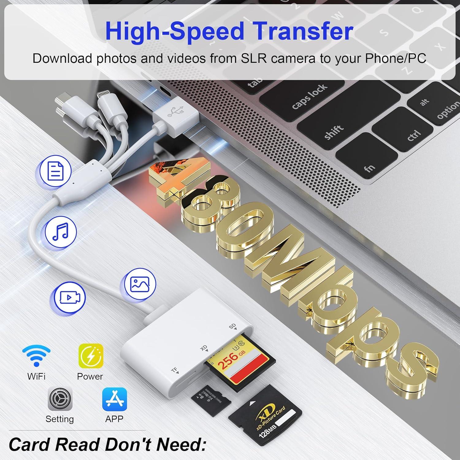 Lector de Tarjetas SD Ardaddyn 3-en-1 Lightning USB-C