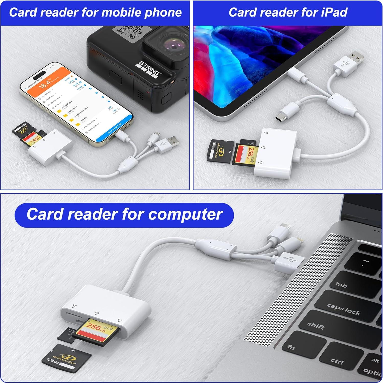 Lector de Tarjetas SD Ardaddyn 3-en-1 Lightning USB-C