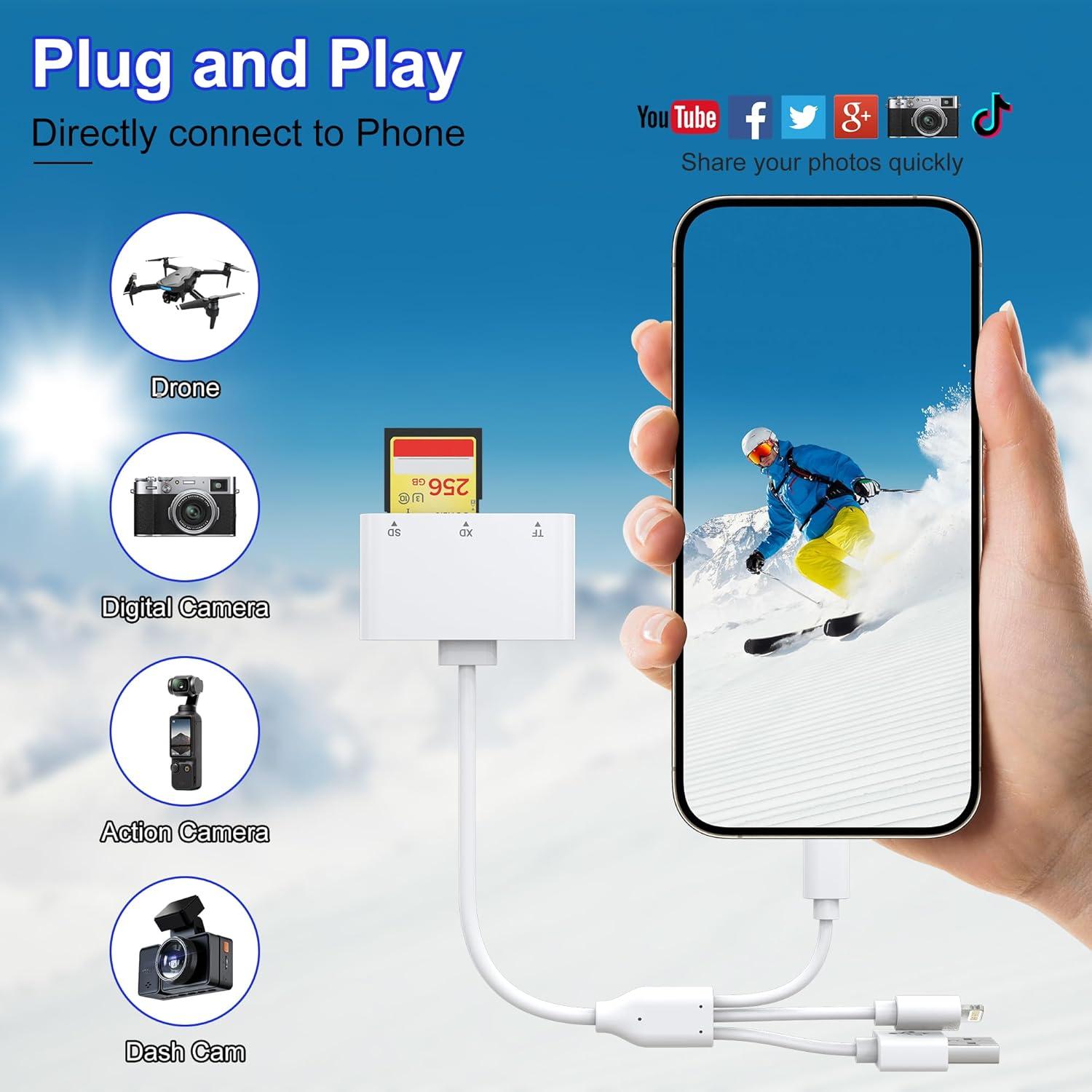 Lector de Tarjetas SD Ardaddyn 3-en-1 Lightning USB-C