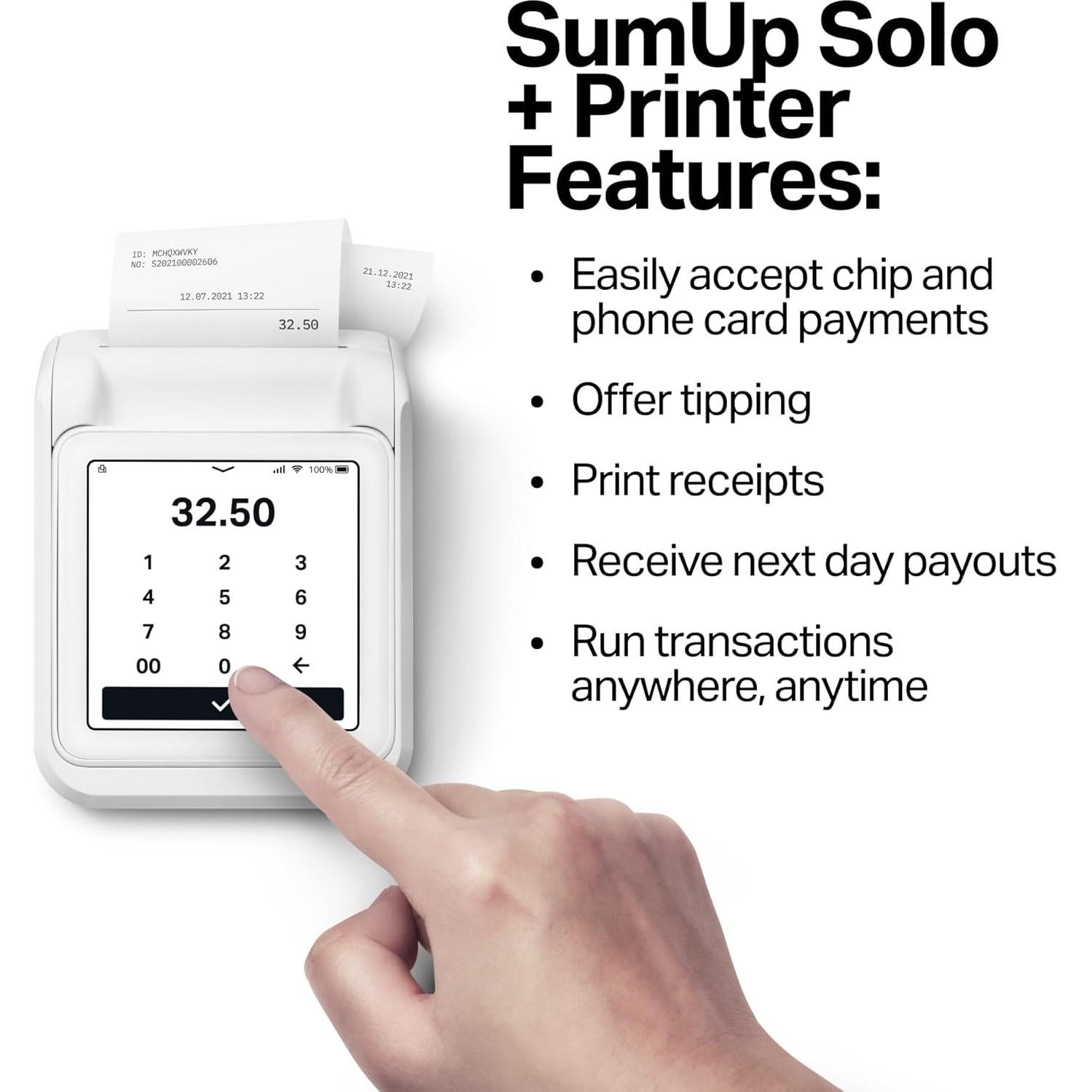 Lector de Tarjetas SumUp Solo + Impresora Térmica Portátil