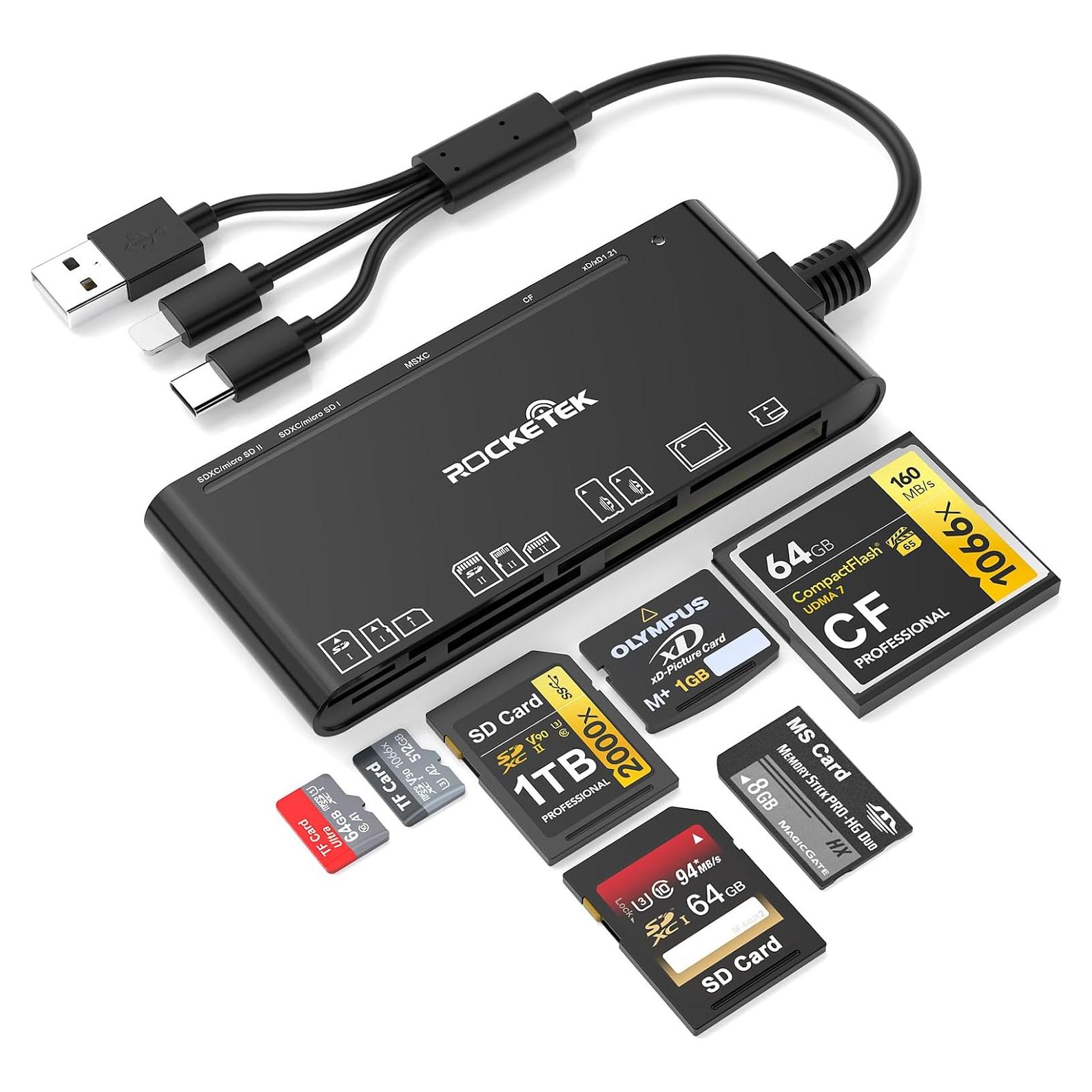 Lector de Tarjetas Múltiples Rocketek USB C Lightning SD TF CF