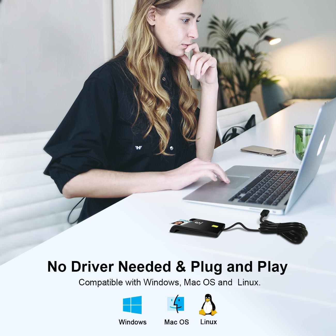 Lector de Tarjeta CAC ZOWEETEK USB Militar, Compatible con Windows y Mac