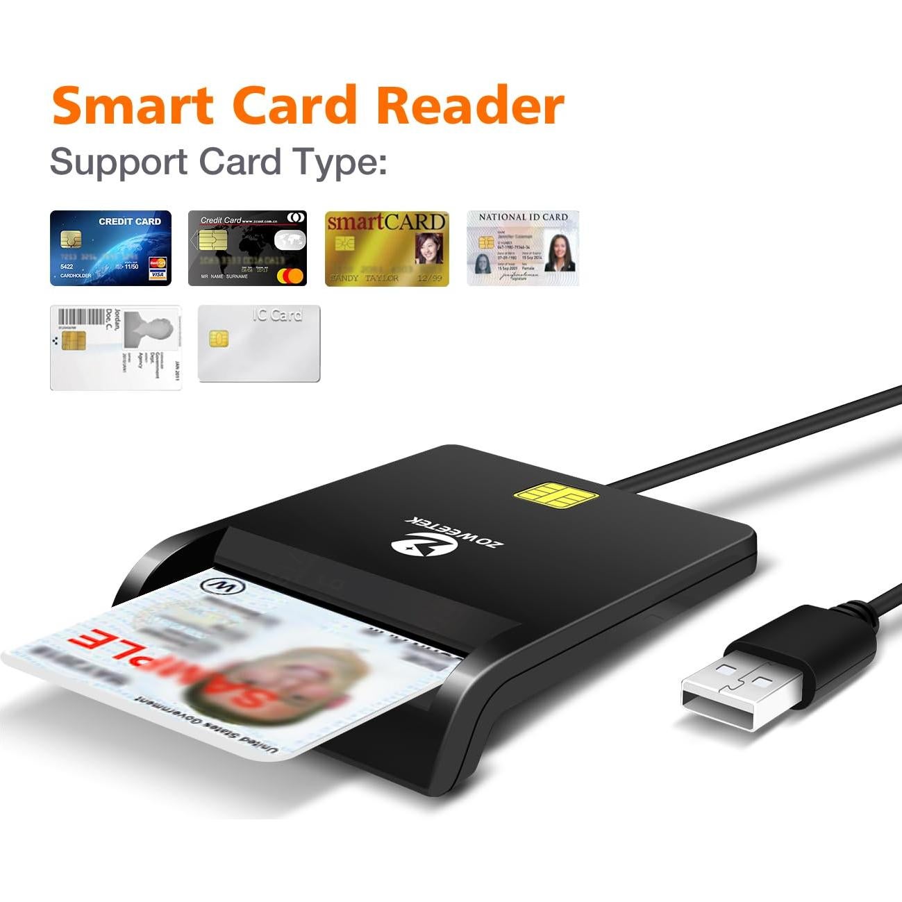 Lector de Tarjeta CAC ZOWEETEK USB Militar, Compatible con Windows y Mac