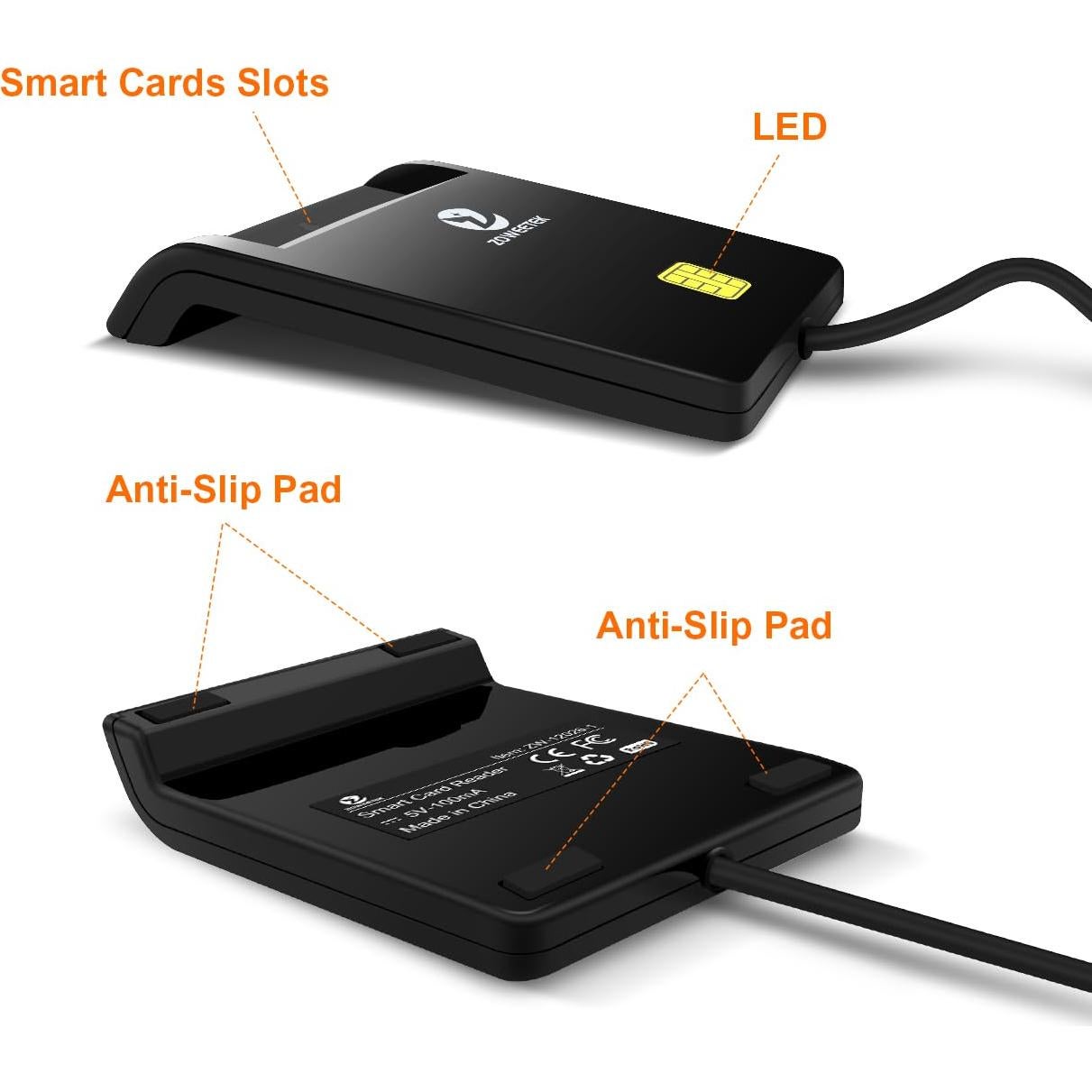 Lector de Tarjeta CAC ZOWEETEK USB Militar, Compatible con Windows y Mac