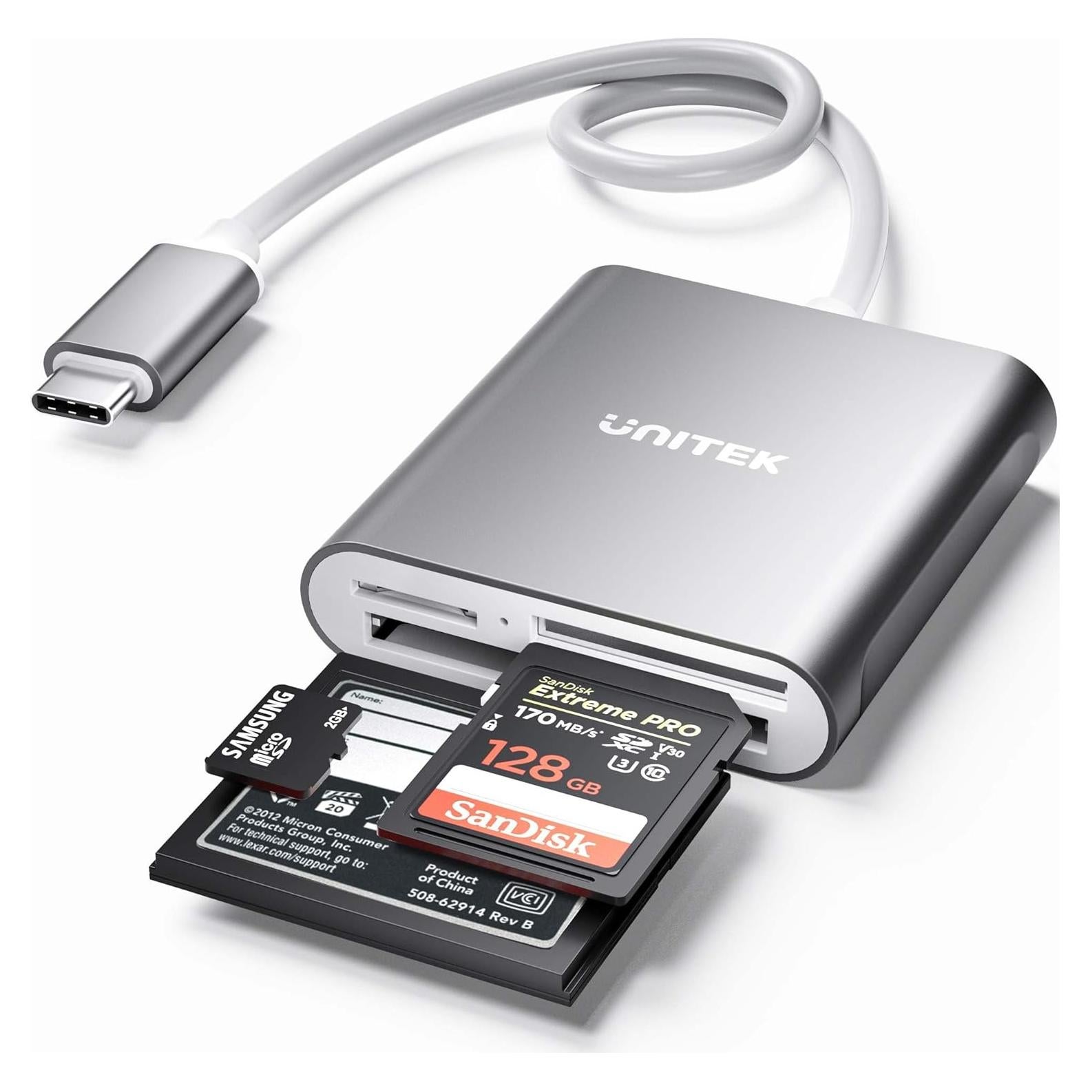 Lector de Tarjetas USB C Unitek Y-9324BGY 3 Ranuras Aluminio