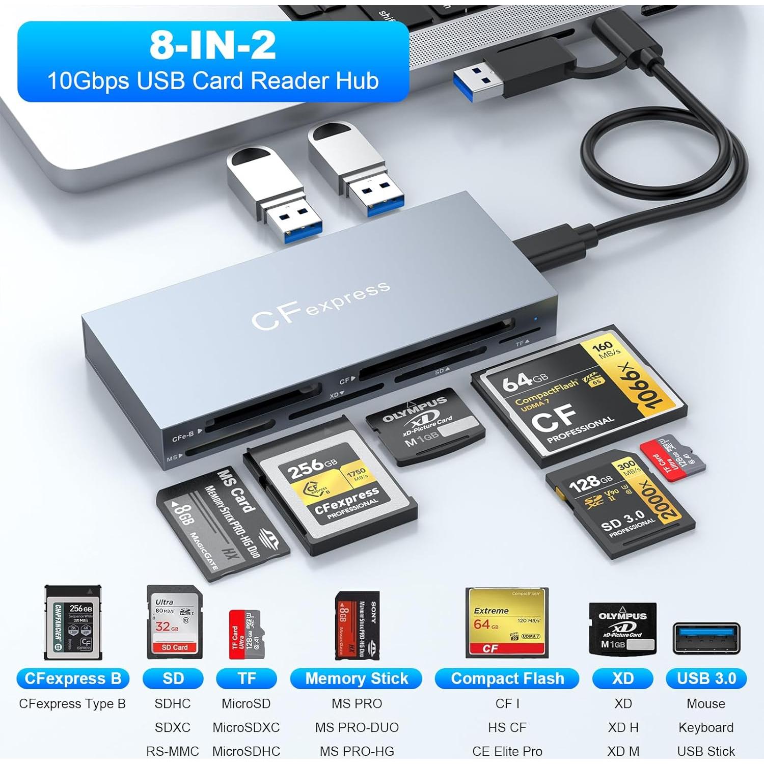 Lector de Tarjetas CFexpress Tipo B Rocketek 8 en 1 10Gbps