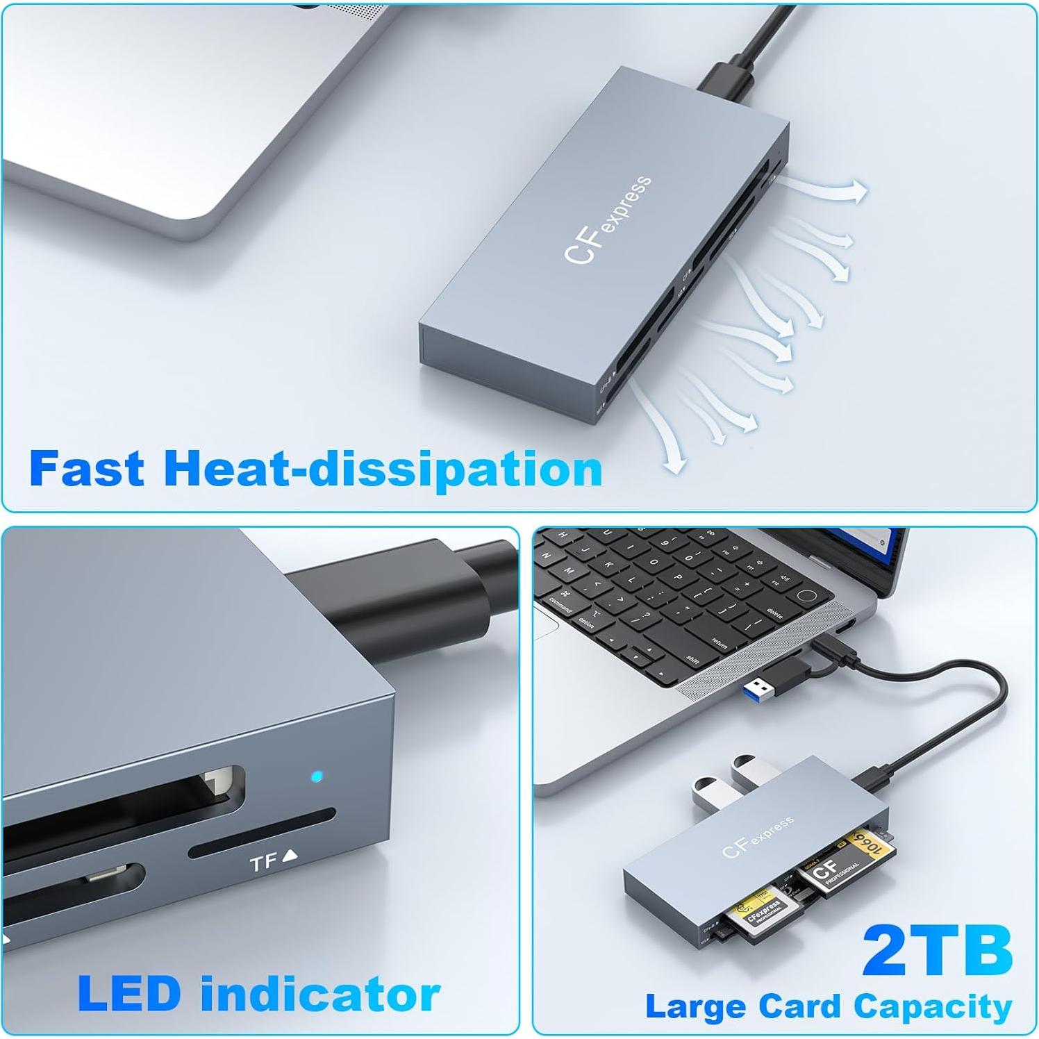 Lector de Tarjetas CFexpress Tipo B Rocketek 8 en 1 10Gbps