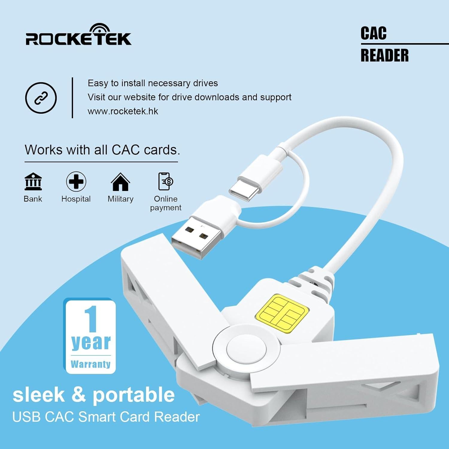 Lector de tarjetas CAC Rocketek USB/Type C Plegable 18g