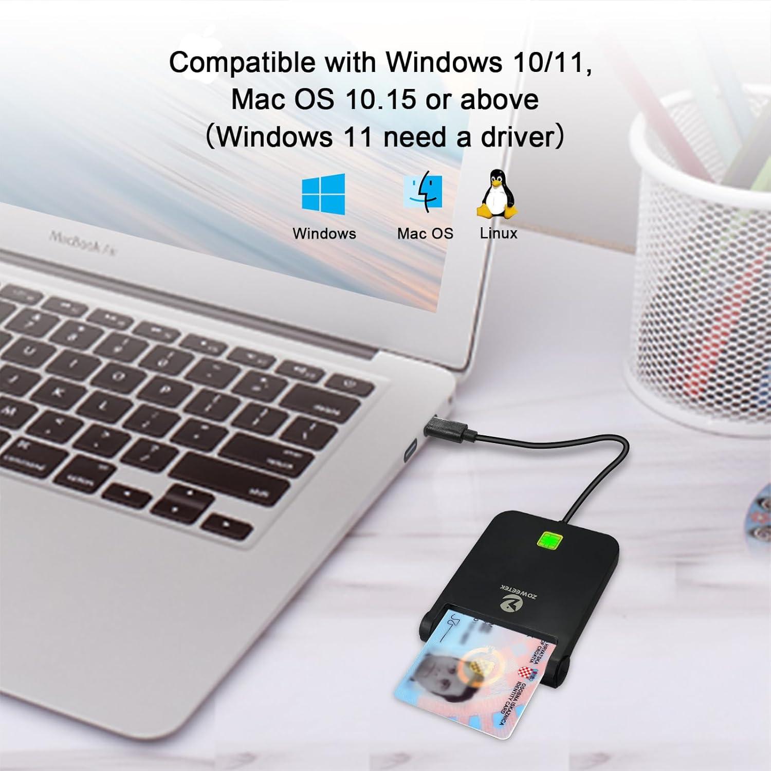 Lector de Tarjeta CAC Militar USB-C ZOWEETEK Compatible Windows/Mac